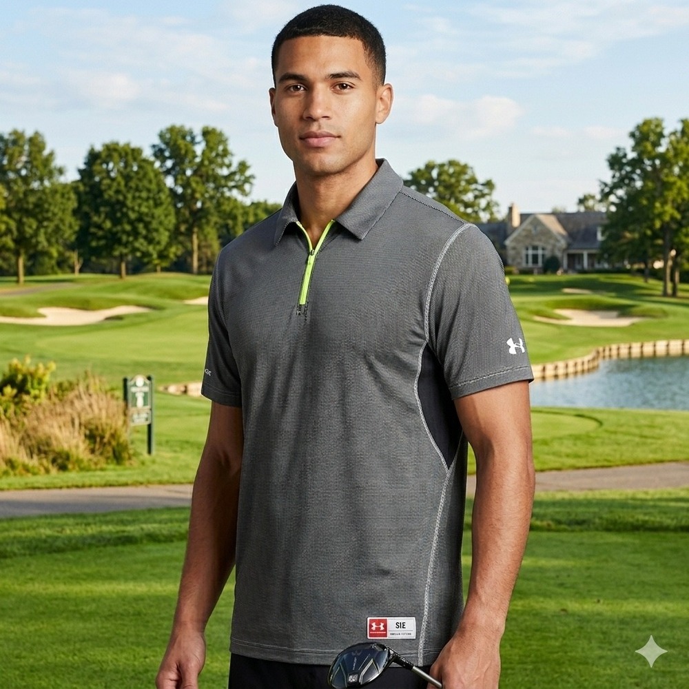Under Armour Mens Size Large Coldblack Golf Polo Shirt 1/4 Zip Gray HeatGear